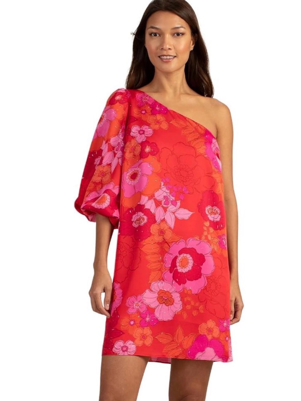 Trina Turk “Admirable” One-Shoulder Floral Mini Dress Rojo Size 6 Orig. $288